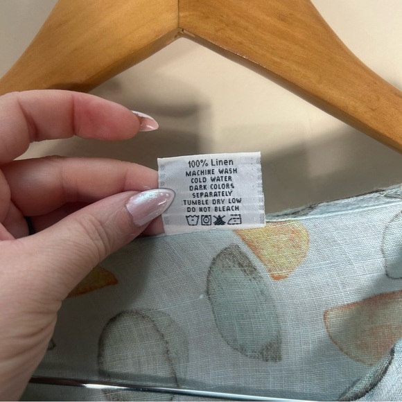 Click Color Me Cotton Linen Peplum Button Front Abstract Sage Green Blouse Large - Picture 6 of 9